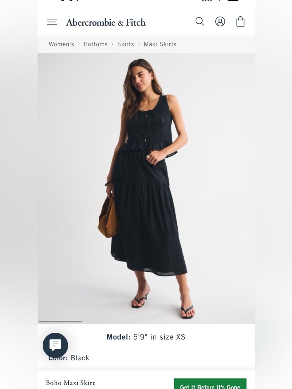 Abercrombie & Fitch Black Tiered Boho Maxi Skirt